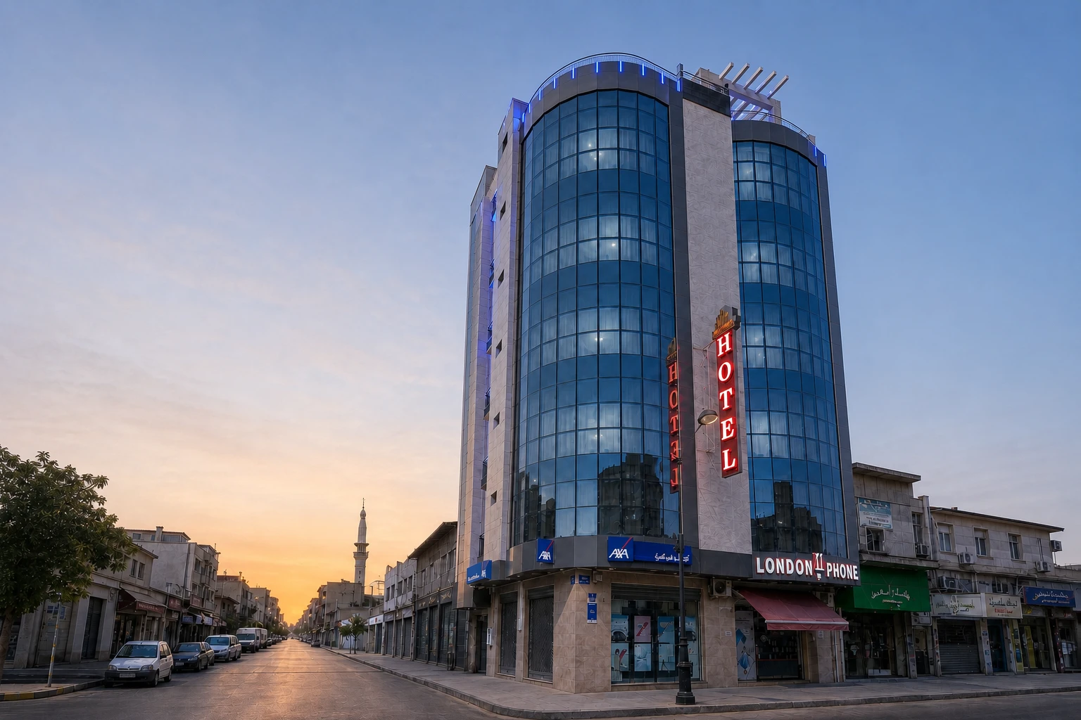 Hôtel Elchark exterior at sunrise