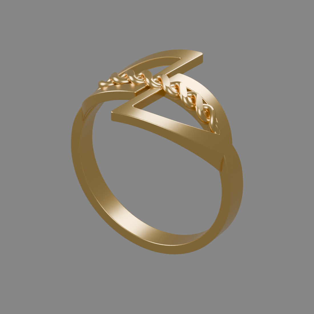 Hero CAD preview of the EU 62 gold ring with interwoven bands